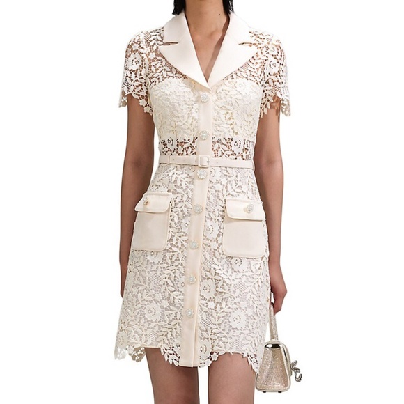 Self Portrait Cream Rose Lace Mini Dress - Picture 3 of 12